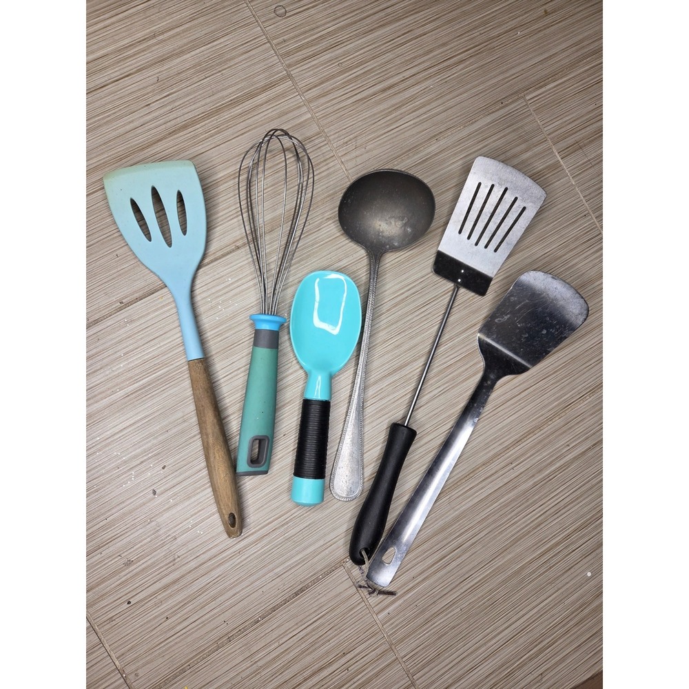 6 Piece Kitchen Utensil Set Silicone Whisk Ladle Spatula Ice Cream Scoop Mixed